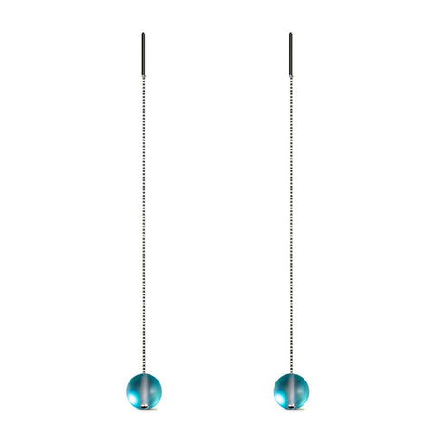 Aquamarin | 925er Sterlingsilber | Meerjungfrau-Glasketten-Tropfenfädler-Ohrringe